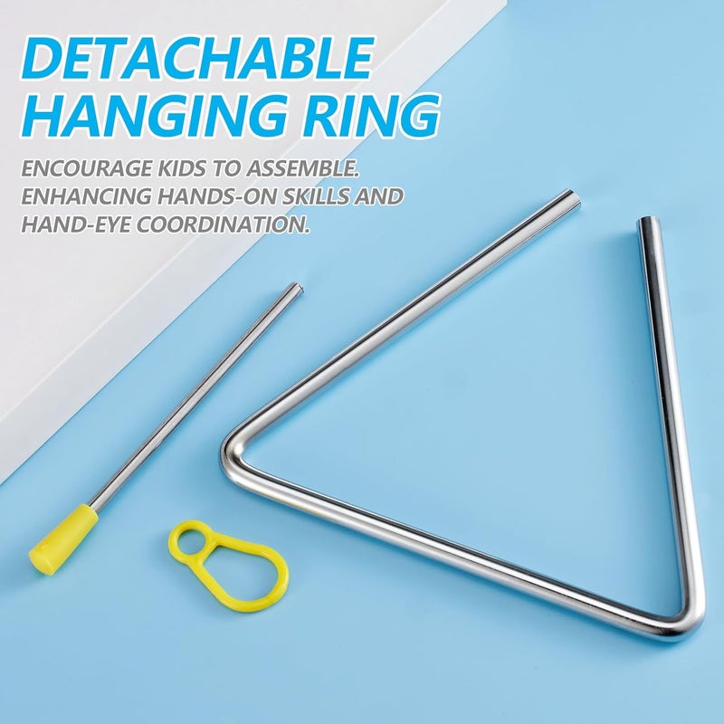 TIPTAP Hand Percussion Triangle, 6IN Musical Steel Triangle with Striker, Percussion Instrument with Exquisite Sound, Instrument for Orff Music Education - Image 3